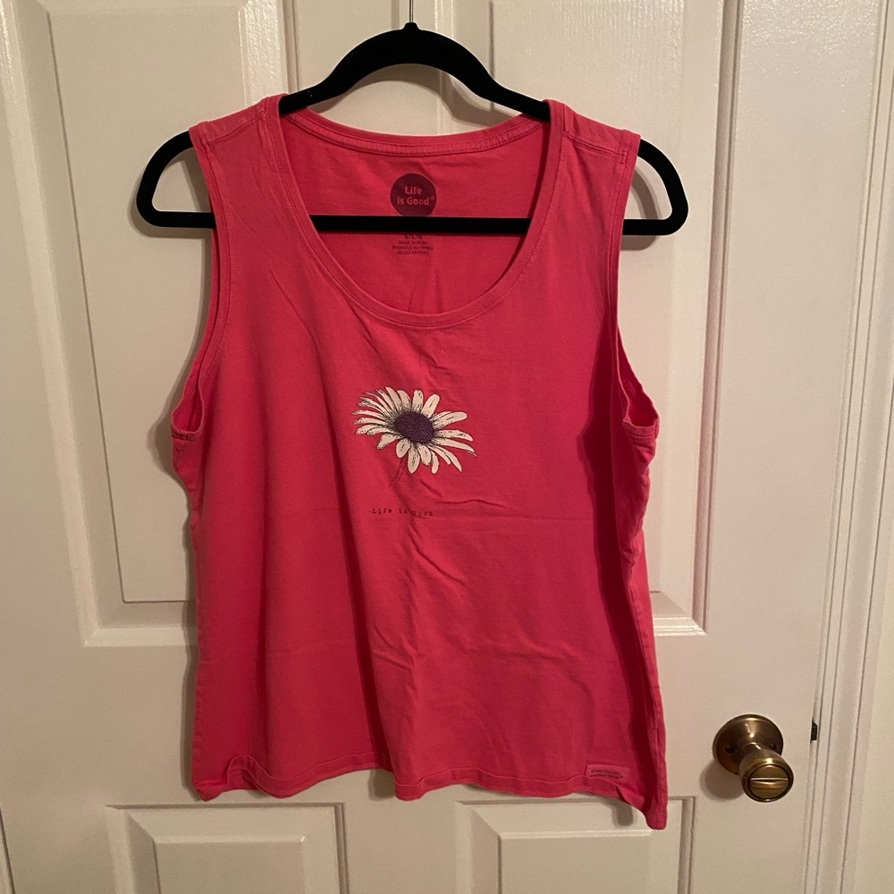 Life Is Good Women's Pink Tank Top with Daisy Graphic